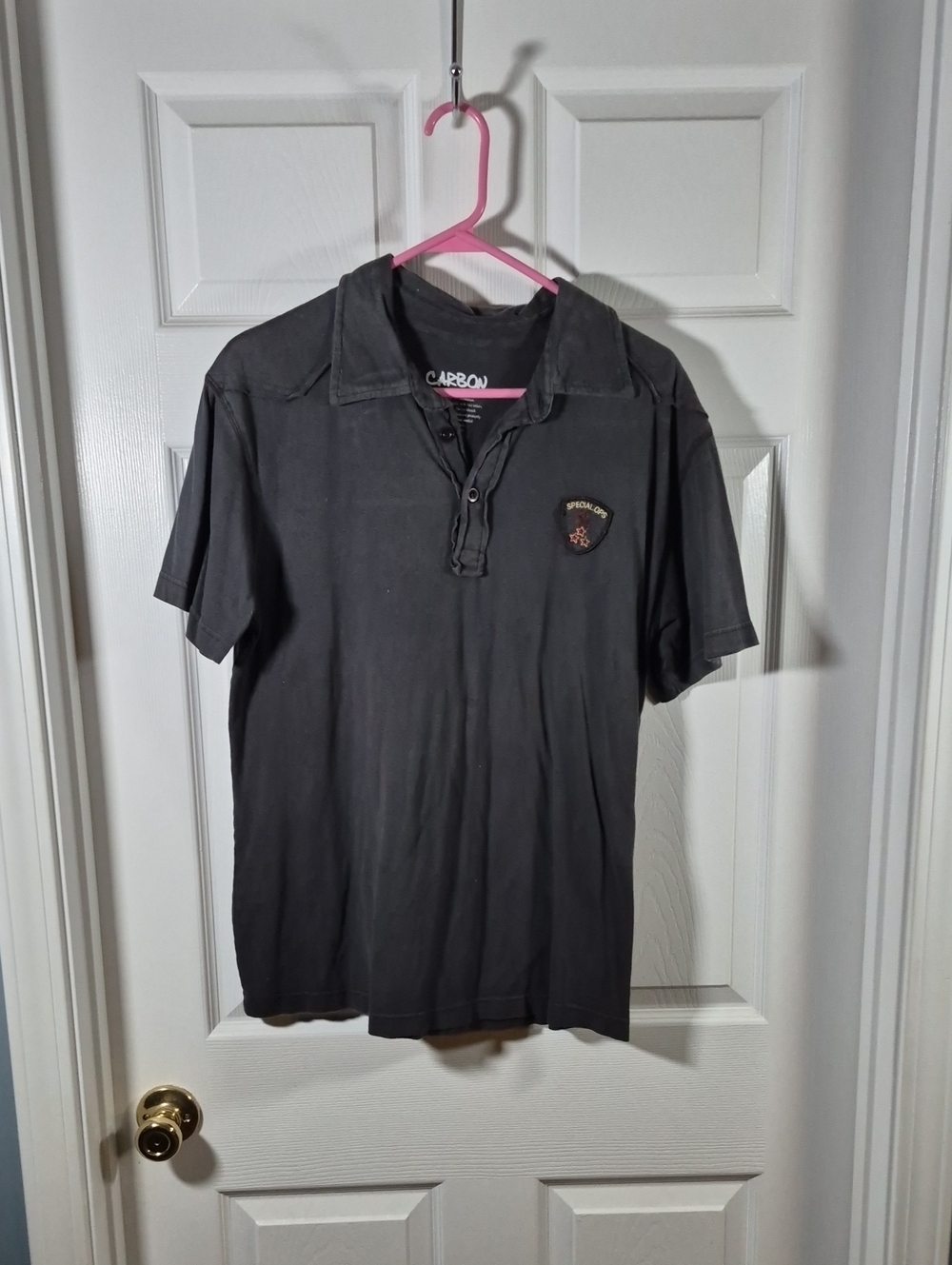 Carbon Black Short-Sleeve Polo with Embroidered Crest